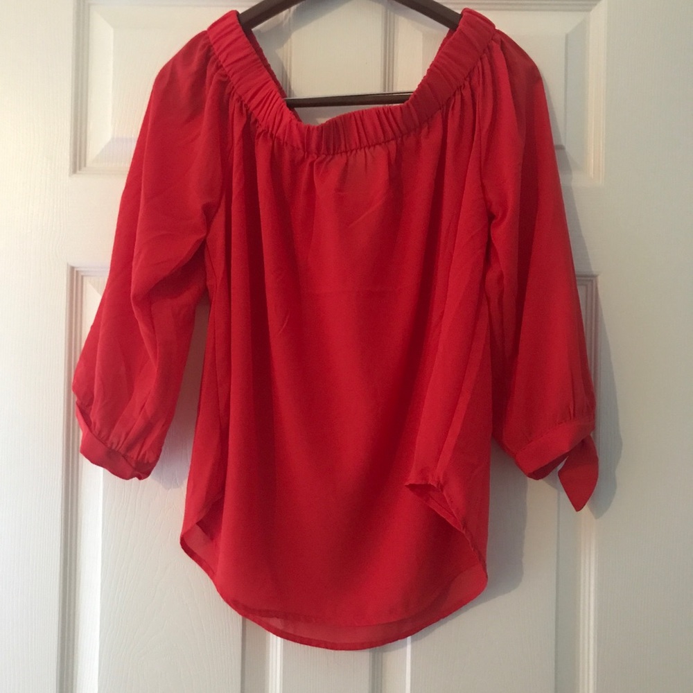 Off the shoulder red blouse